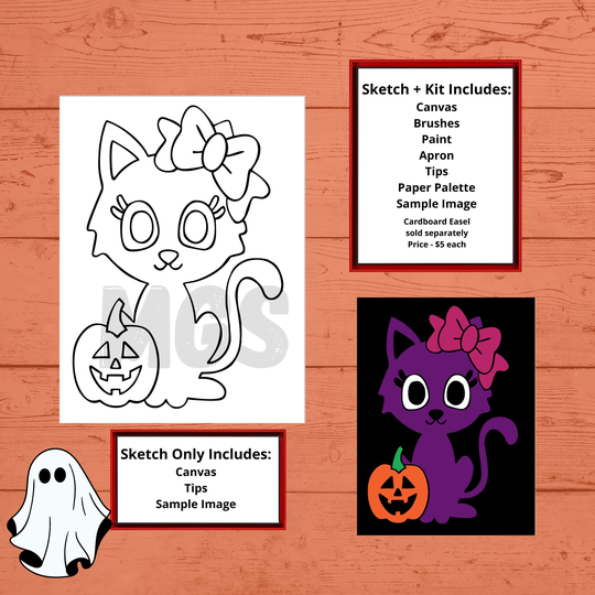 Girl Cat/Pre-Drawn Canvas Pre-Sketched Outlined Sip & Paint Party Diy Halloween