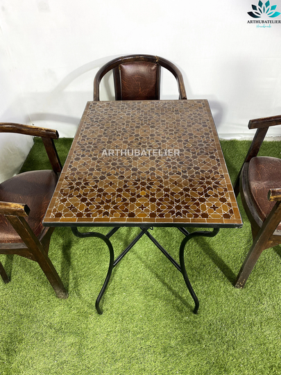 Patio Table Made From Mosaic Tiles 100% Handcrafted For Indoor & Outdoor Built With Mid-Century Modern Styling