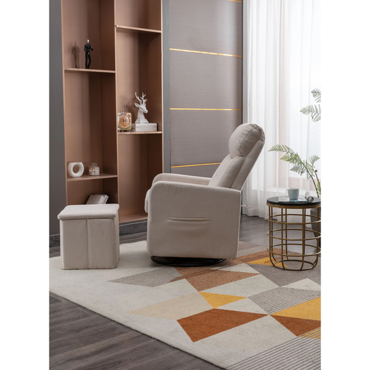 Nordic Style Cotton Linen Swivel Chair Rocking Chair With Ottoman