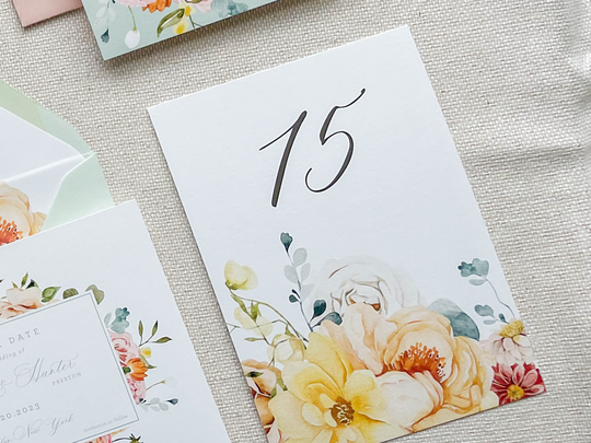 Garden Party Table Number Signs | Floral Wedding Decor Watercolor #