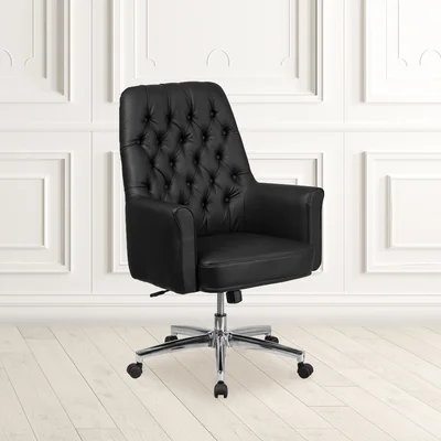 Mid-Back Traditional Tufted LeatherSoft Executive Swivel Office Chair with Arms