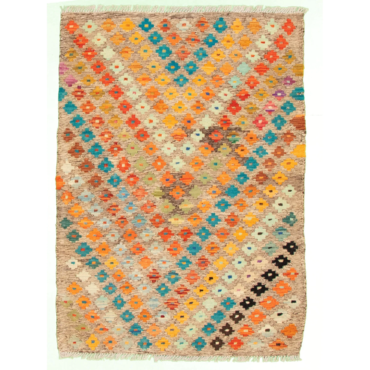 ECARPETGALLERY Flat-weave Bold and Colorful Multi Color Wool Kilim - 3'7 x 4'11