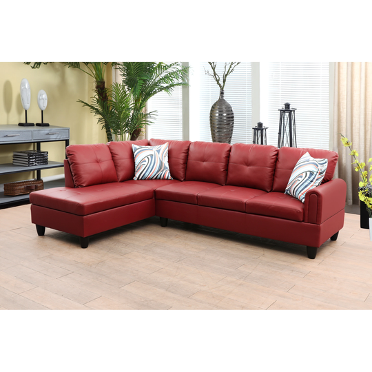 2-Pieces Sectional Sofa & Chaise,Burgundy,Faux Leather(09724A-2)