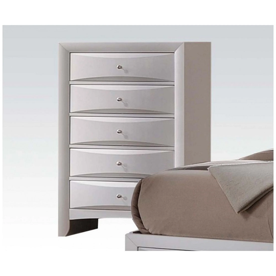 Nightstand Wood Chest With Five Drawer Storage, White