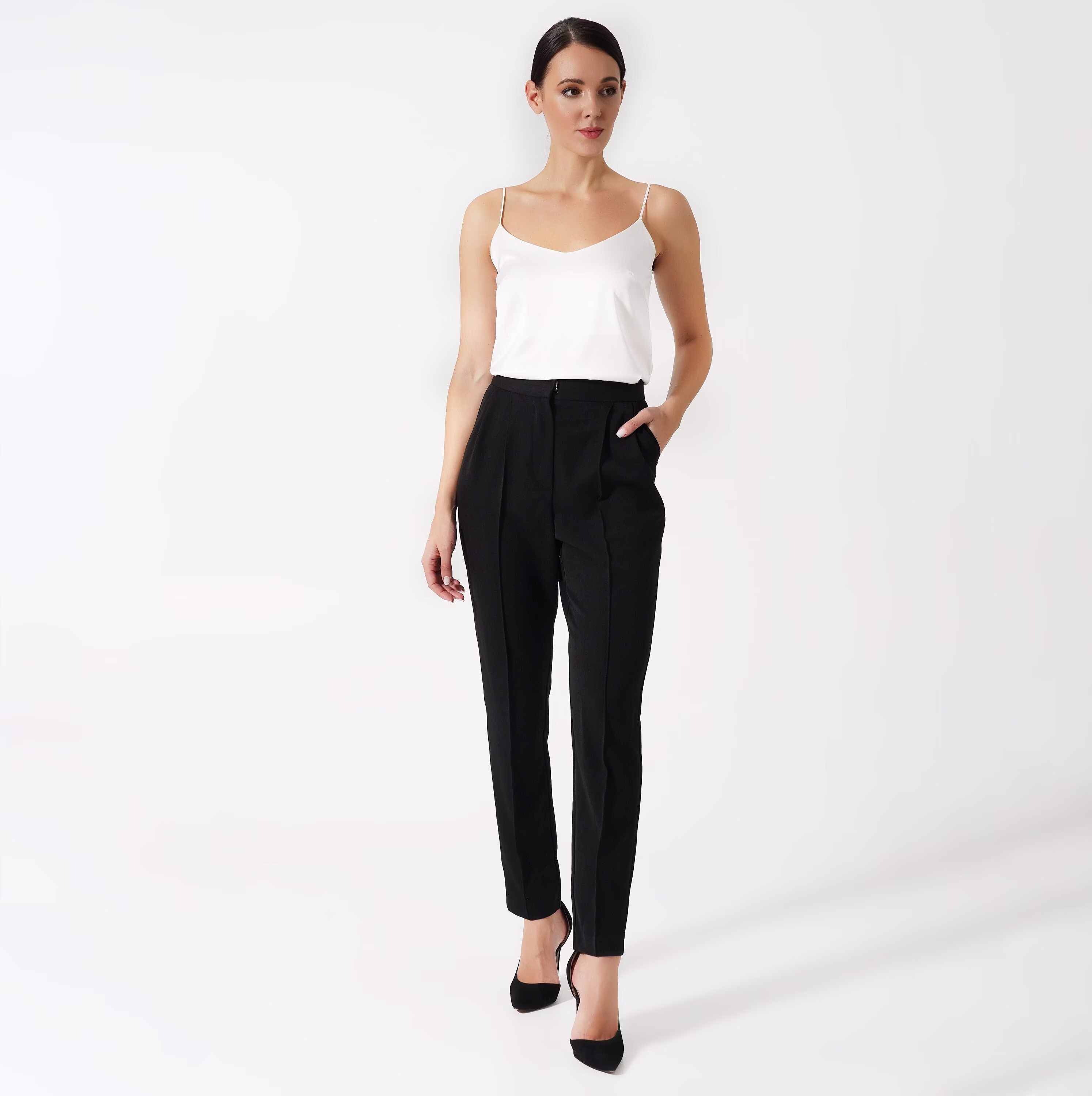 Pegged Pants Women, Black Trousers High Waist Work Ankle Pant, Pencil Women's High Rise Pants, Business For Women Tavrovska