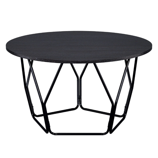 Round Wood Coffee Table with Metal Base in Espresso and Black