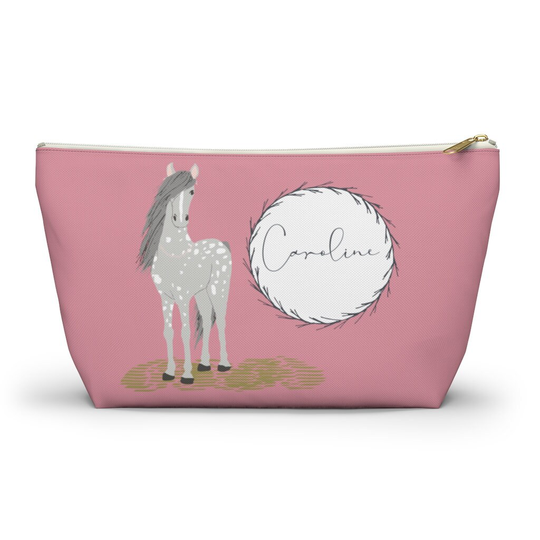 Tween Horse Gift | For Girls Gray Cosmetic Bag Tweens Teens Pencil Pouch Accessory W T-Bottom