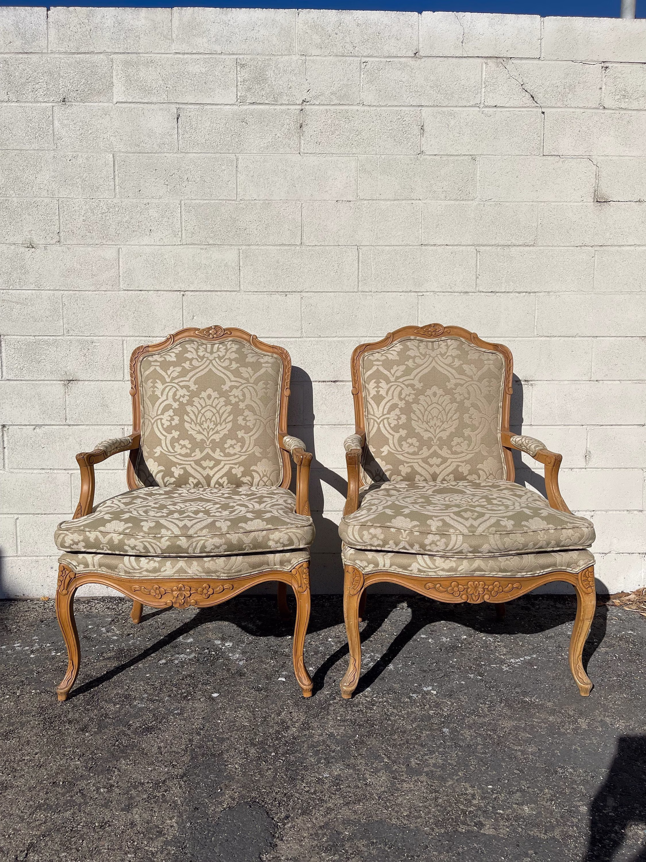 Pair Of Bergere Chairs Antique Armchairs French Provincial Accent Hollywood Regency Style Seating Coastal Chinoiserie Miami Boho