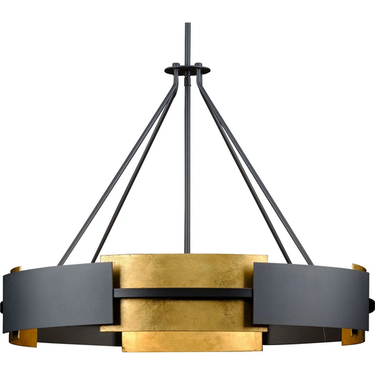 Lowery Collection 6-Light Black Distressed Gold Luxe Pendant Hanging Light - 31.75 in x 31.75 in x 23.75 in