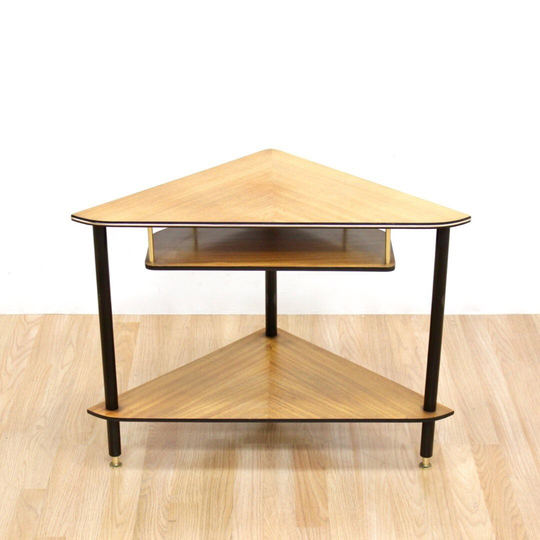 Mid Century Corner Table Entryway With Atomic Triangular Design