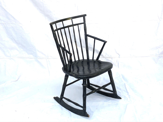 Primitive Wooden Rocking Chair Plank Seat Farmhouse Spindle Back Shaker Handmade French Country Wood Rocker Shabby Chic