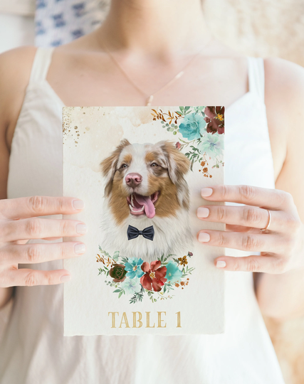 Mint Green | Wedding Table Numbers, With Your Pet Illustration, Decor, Decor