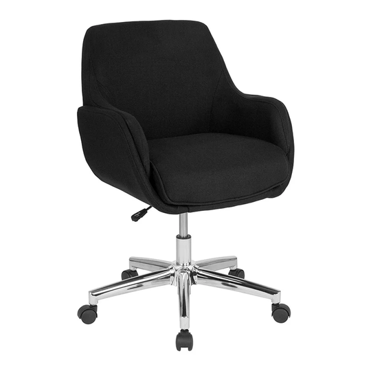 Offex Home and Office Upholstered Mid Back Swivel Chair in Black Fabric - Not Available
