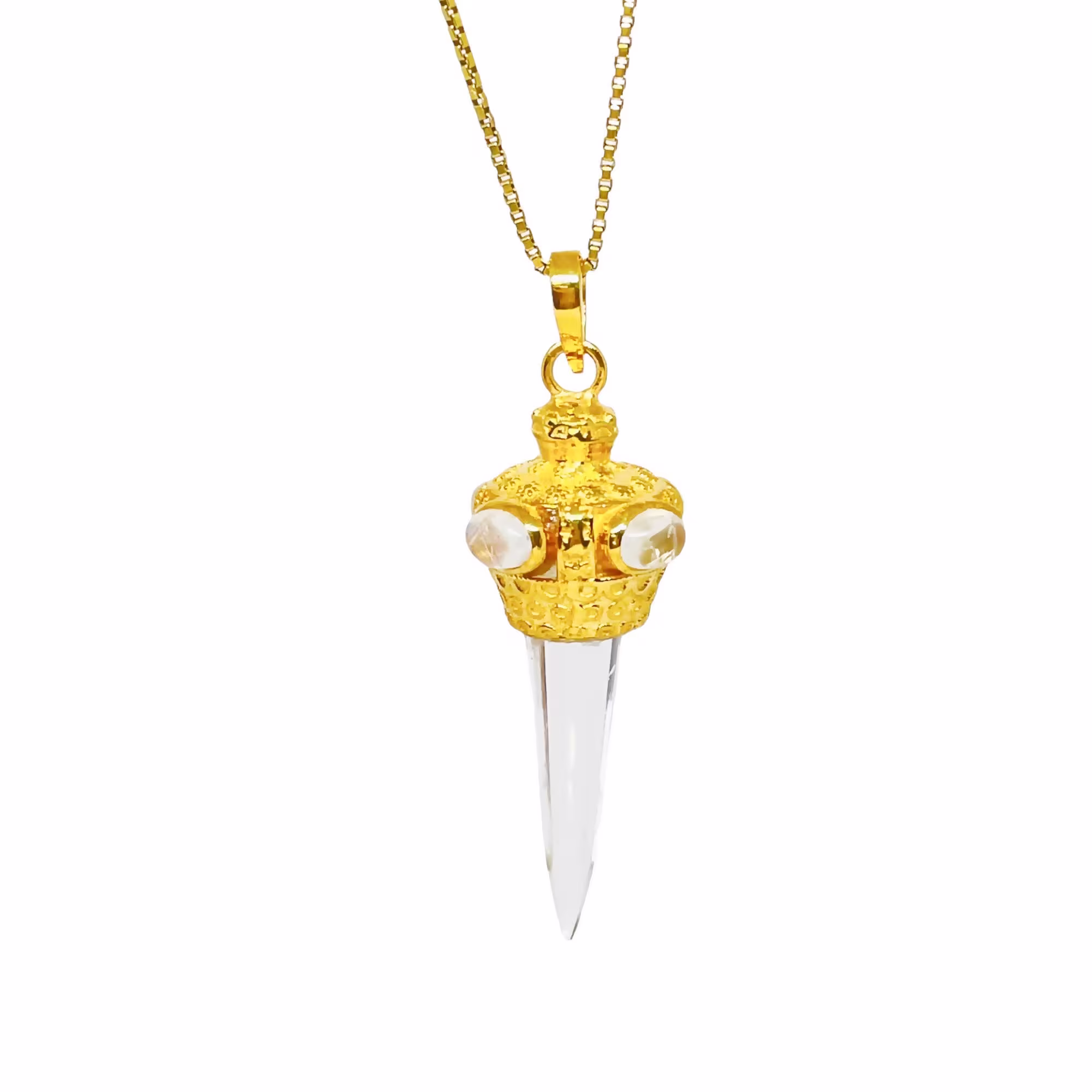 Moonstone & Healing Crystal Faceted Pencil 14K Gold Vermeil Over Sterling Silver Pendant