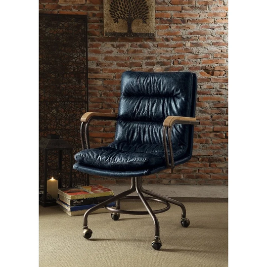 Metal & Leather Executive Office Chair, Vintage Blue