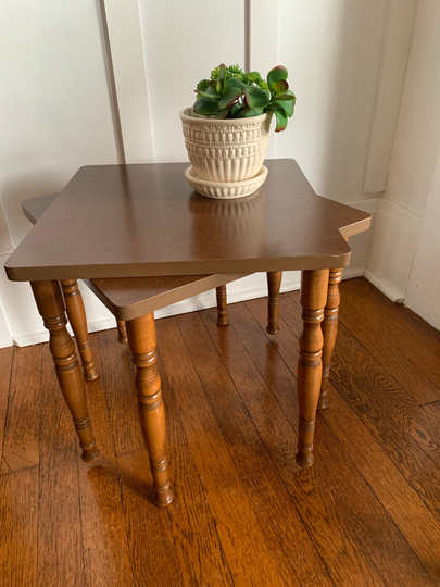 Nesting Tables - Mid Century Laminate Wood Look Side Stackable Square End With Legs Accent Table