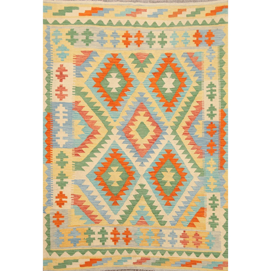 Reversible Kilim Multi-Color Oriental Area Rug Hand-woven Wool Carpet - 4'10"x 6'4"