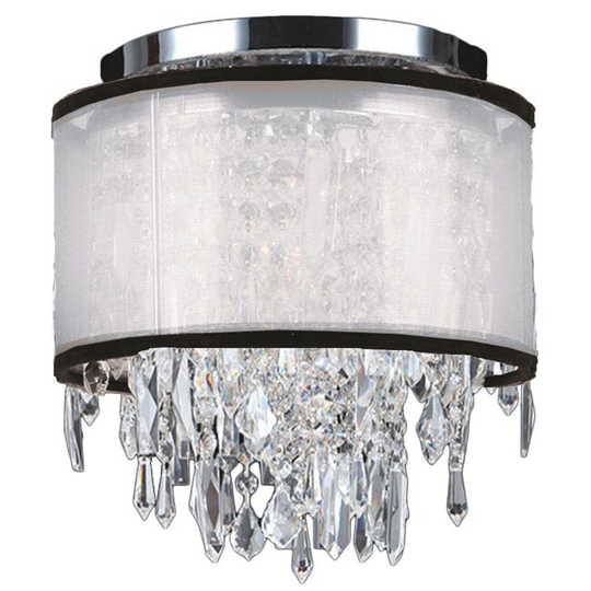 Metro Candelabra 4 Light Chrome Finish Crystal Icicles 14-inch Wide Small Ceiling Flush Mount with White Organza Shade