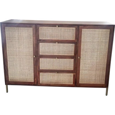 60" Solid Mango Wood With Cane Sideboard Dark Walnut