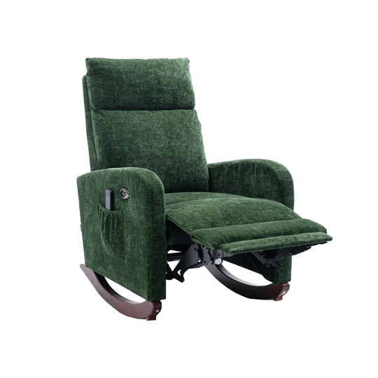 Modern Comfortable Green Rocking Chair with 8 Massaging Modes - 25.59'' x 38.18'' x 38.58''