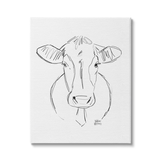 Stupell Industries Farm Cattle Cow Pencil Sketch Drawing Portrait Canvas Wall Art, Design by Valerie Wieners