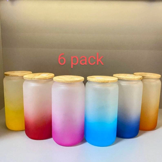 16 Oz Ombre Color Gradient Frosted Sublimation Glass Bottle | Can Beer Blank