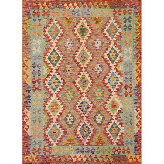 Geometric Multi-Color Kilim Reversible Area Rug Hand-woven Wool Carpet - 5'3"x 6'5"