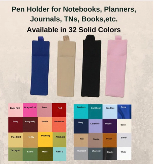 Solid Color Pen Sleeve, Holder For Notebook, Planner, Journal, Travelers Tablet Holder, Or As A Bookmark, Pencil Case