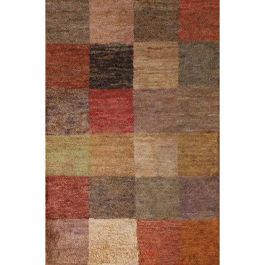 Multi-Color Checkered Contemporary Area Rug Hand-knotted Jute Carpet - 4'7"x 6'6"