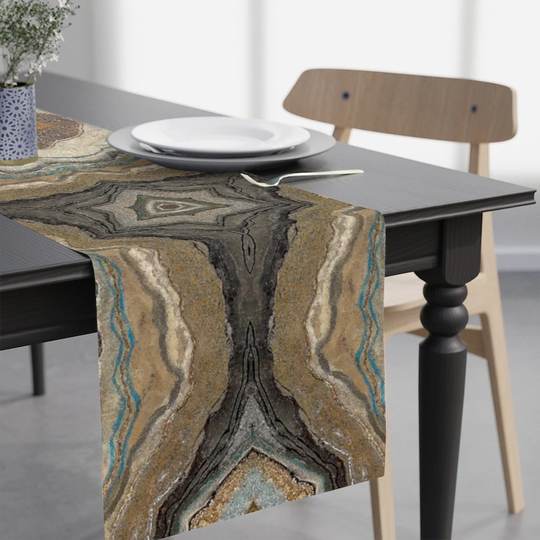 Earthy Geode Table Runner, Agate Slice Decorative Polyester Decor, Boho Kitchen Decor Farmhouse