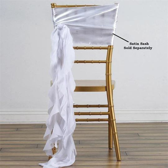 White Curly Chiffon Chair Sash Bows Ties Wedding Decorations