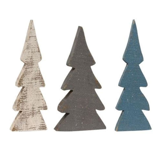 3/Set Snowy Farmhouse Colors Wooden Trees