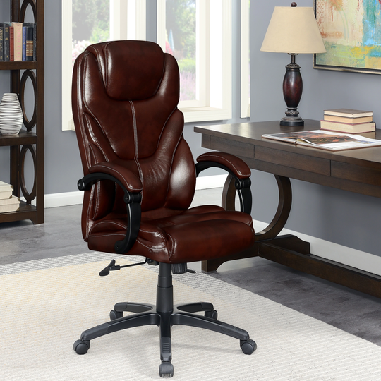 Modern High Back Executive Adjustable Brown Office Chair with Padded Armrest