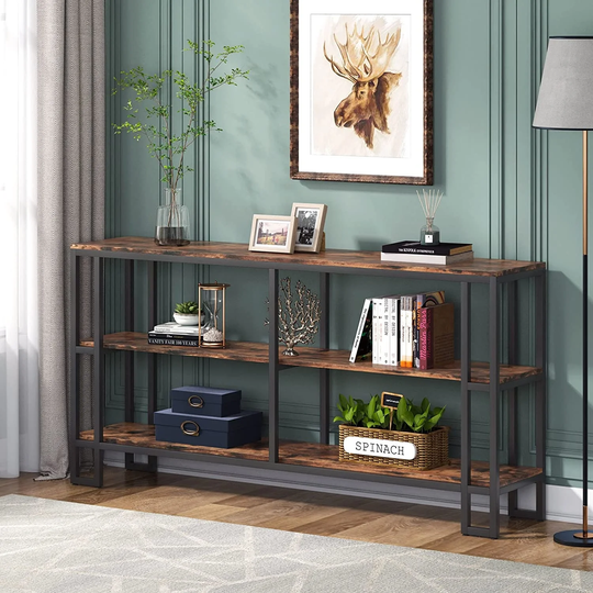 70.9 inch Sofa Table Console Table with 3-Tier Shelf, Vintage Brown
