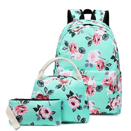 Rose Print Backpack, Lunch Bag & Pencil Case Set