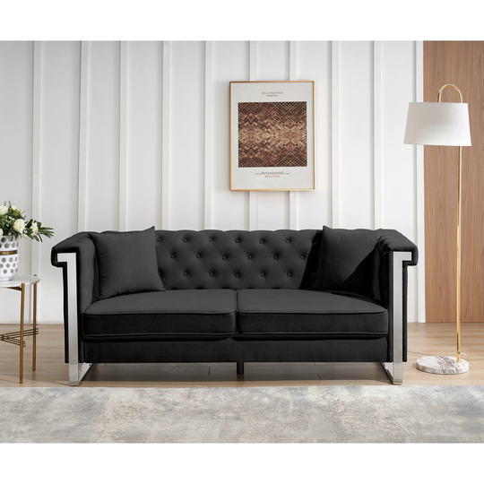 Chenille Sofa Button backrest Loveseat Design Flat Armrests Sofa with Two Pillows