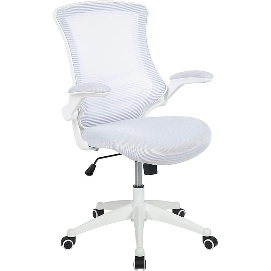 Mid-Back White Mesh Swivel Ergonomic Task Office Chair with White Frame and Flip-Up Arms