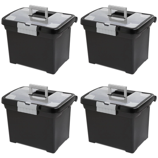 Sterilite Portable Lockable File Box w/ Extra Compartment & Handle (4 Pack) - 2.75