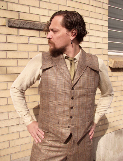 Wool & Silk Plaid Suits-Retro Vests Pants Custom Made