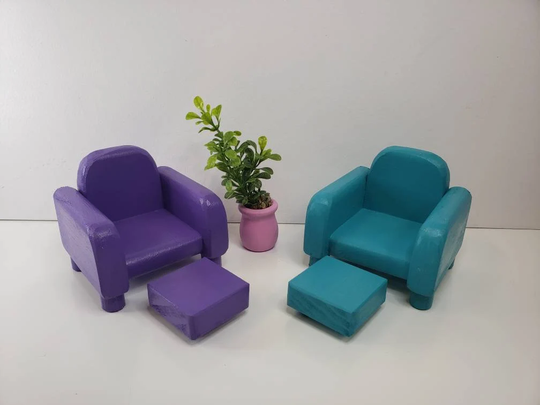 16 Scale| Chair & Ottoman | Handmade Doll House Furniture Living Room Miniature For Dream