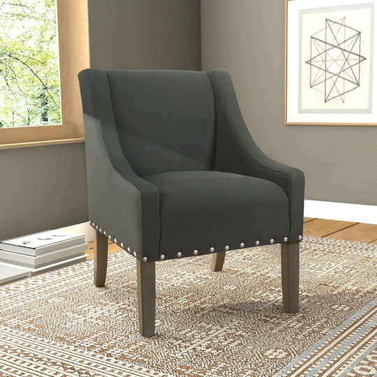 HomePop Modern Swoop Accent Chair with Nailhead Trim - Dark Charcoal