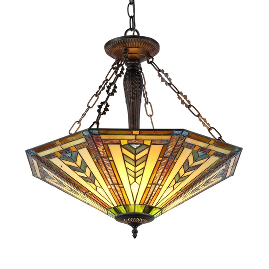 Tiffany Style Mission Design 3-light Antique Bronze Inverted Pendant