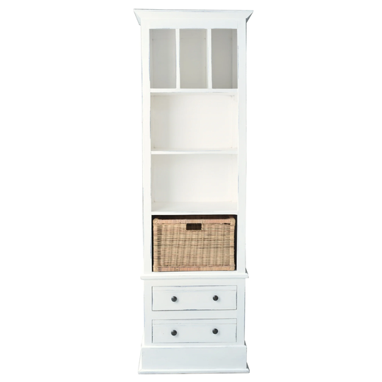 Shabby Chic Cottage Distressed White Solid Wood Tall Storag