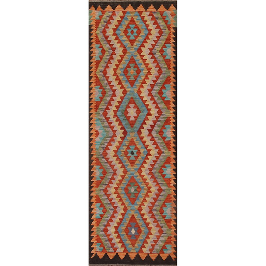 Colorful Kilim Reversible Runner Rug Hand-woven Wool Carpet - 2'9" x 9'8"