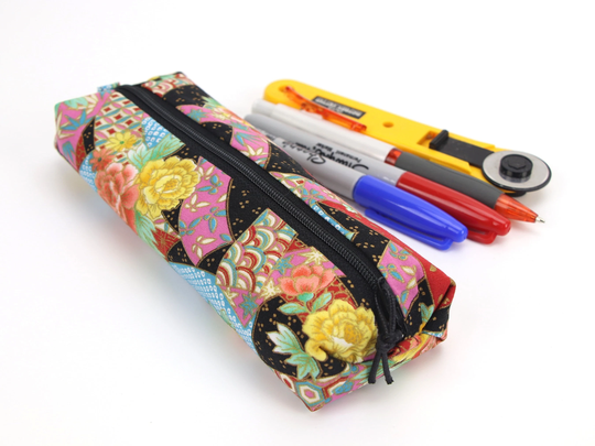 Kimono Pencil Cases, Gift Idea Under 15, Unique Pen Holder, Chrysanthemum Peony Black