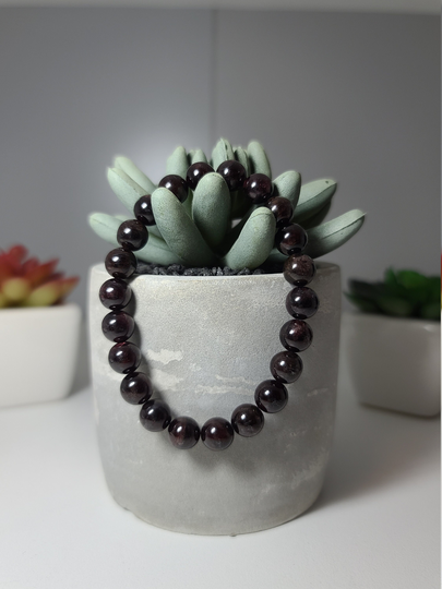Wine Red Garnet Beaded Bracelet