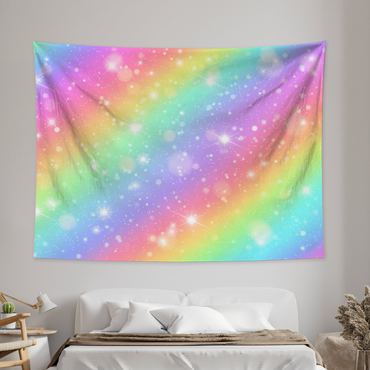 Fantasy Rainbow Tapestry Magic Colorful Cloud With Star Pattern Abstract Wall Hanging Tapestries For Bedroom Living Room Decorative
