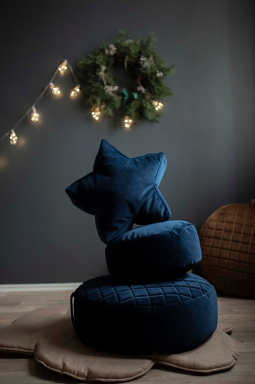 Velvet Star Bean Bag Chair For Kid - Toddler Nursery Floor Cushion Baby Decor Leather Star Pillow Blue