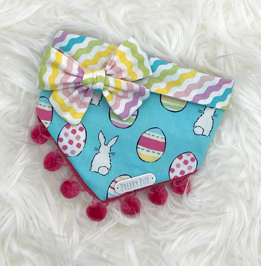 Easter Bunny Dog Bandana With Optional Pom Trim