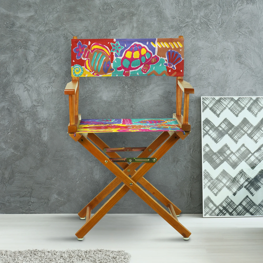 18" Director's Chair Honey Oak Frame-Passion Fish - 21.75"W x 17"D x 33.75"H